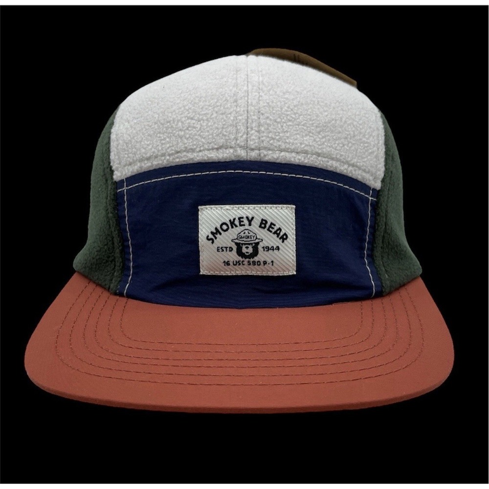 Smokey The Bear Hat Adult 5 Panel Sherpa Fleece Nylon Baseball Cap Patch NEW